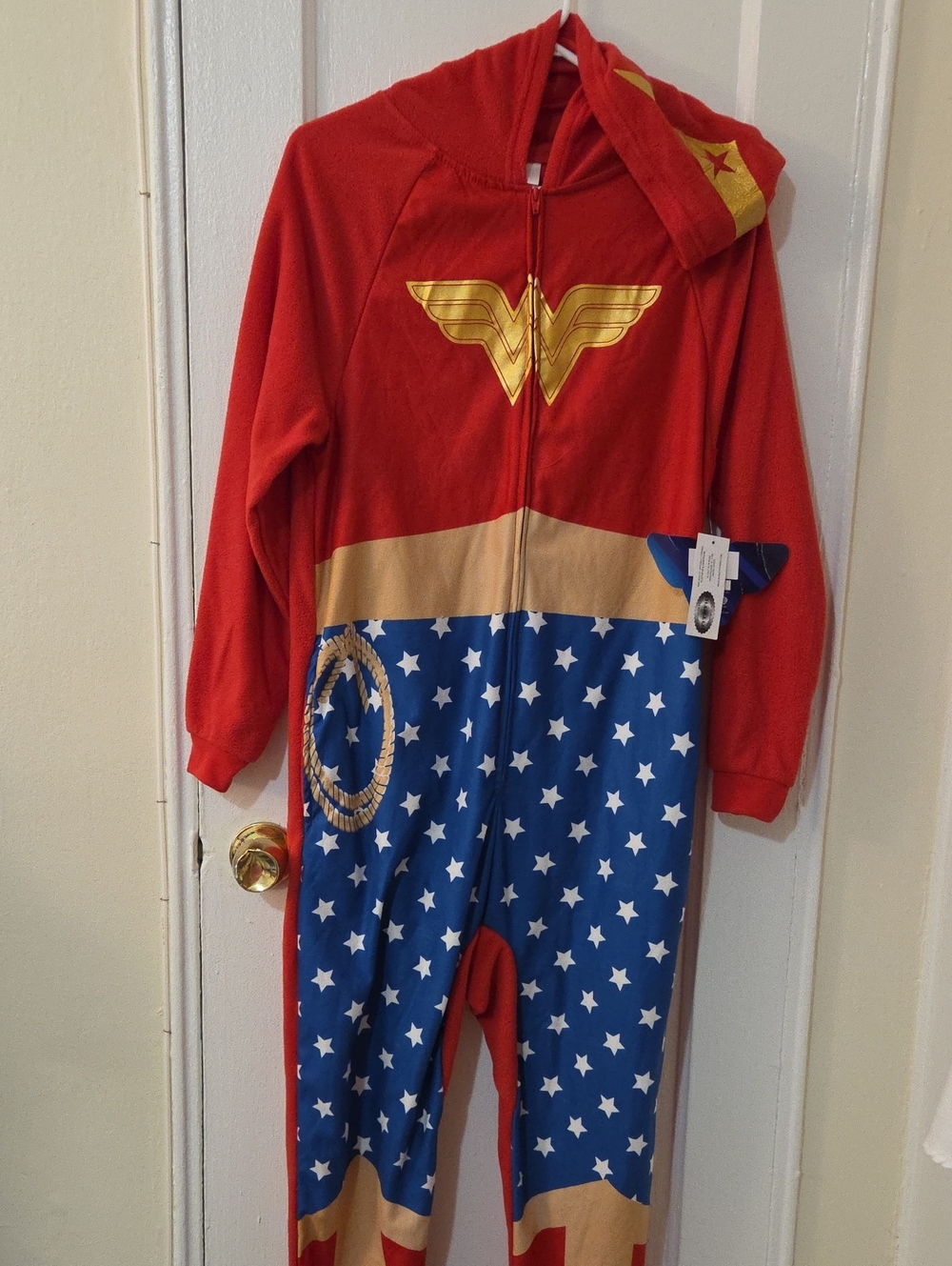NWT Wonder Woman XS Red & Blue Hooded One-Piece Costume DC Comics